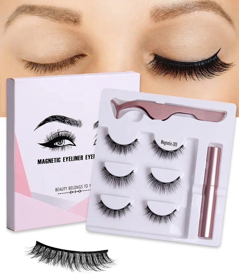Private Label Custom False Mink Magnetic Eyelashes With Eyeliner Kit