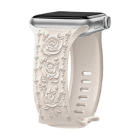 Bracelet de montre en caoutchouc blanc gravé de fleurs Upro pour Apple Watch série 10 46 mm, bracelet de montre respirant pour femmes, design de créateur