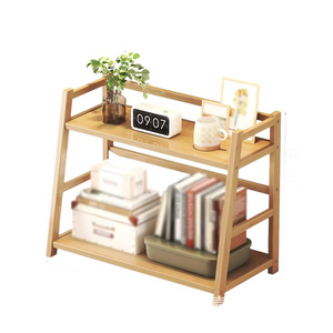 Wooden Storage Rack 2 Tier <b>Desktop</b> Organizer Natural Wood Color Rectangle <b>Standing</b> Type For Office Books Documents - Product Image 5