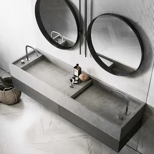 Tocador de baño de estilo Industrial, lavamanos doble de color gris y cemento, 2021