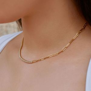 Collar Dylam Delicate de Plata de Ley 925 con Baño de Rodio y Oro, Cadena de Eslabones Tipo Clip, con Circonita Cúbica 5A, Joyería de Tenis - Product Image 3