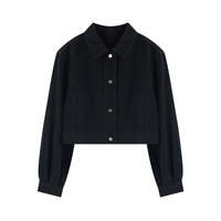 Veste en jean courte 420G pour femme, coupe ajustée, col classique, pour le streetwear quotidien