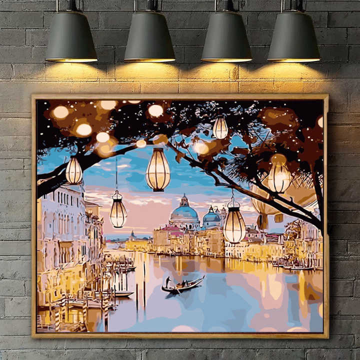 River Light DIY Painting Kit Modern European Landscape Paint by Numbers