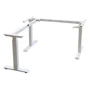 Batı tarzı ofis mobilyaları manuel 3 bacaklar L şekilli yüksekliği ayarlanabilir Sit standı masası ile el krank bilgisayar masası