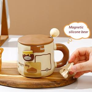 Juego de Tazas de Cerámica de 400 ml con Tapa y Cuchara, Vaso para Bebidas Calientes y Frías - Product Image 5