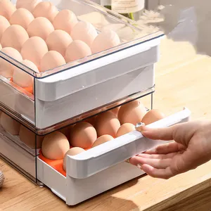 Royaumann Supplies Premium Plastic Grids Eggs Storage Organizer Box Container In Drawer With Non-slip Pads For Fridge