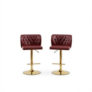 Tabourets de bar pivotants modernes en similicuir rouge vin, hauteur réglable, base en métal, pour mobilier de bar à domicile - Product Image 1