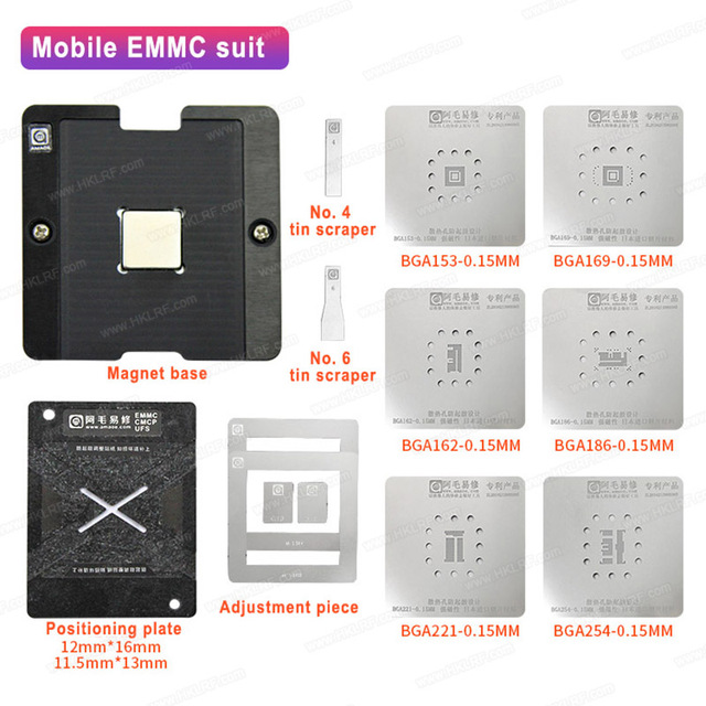 Mobil EMMC/EMCP/UFS suit Positioning plate BGA153/162/169/186/221/254 BGA Stenci reball Kits