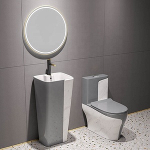 Set WC e Lavabo in Ceramica di Lusso con Scarico Sifonico, Colore Bianco e Nero, Vendita all'Ingrosso - Product Image 5