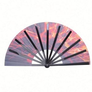 Éventail pliable holographique de 33 cm en tissu nylon, grand éventail réfléchissant en bambou pour festivals, fêtes et spectacles, artisanat en bambou fait main - Product Image 4