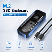 Carcasa DiTaiJia DEM040 para SSD M.2 con Ventilador de Enfriamiento Activo, Doble Protocolo, 10Gbps USB3.2 Gen2, Carcasa de Aluminio, Compatible con NVMe SATA PCIe Gen3