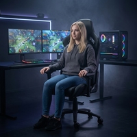 Chaise de bureau ergonomique en cuir de luxe, pivotante à 360 degrés, réglable en hauteur, avec support lombaire, pour salle de jeux