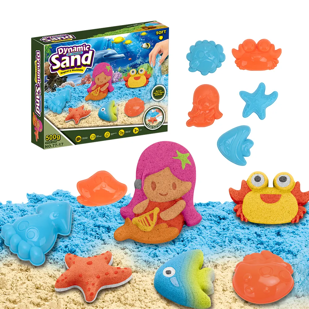 Neue Meerjungfrau Schätze spielen Sand DIY Space Magic Sand mit meeres tieren Schimmel Zubehör sensorische Sand Aktivität Spielzeug für Kinder