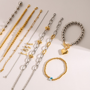 Beaded <b>Bracelet</b> Combination Stainless Steel <b>Ball</b> Chain Geometric Design Unisex Gift Jewelry - Product Image 4