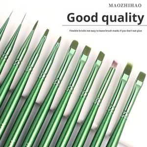 12pcs Green Wooden Handle Nail Brush <b>Set</b> with Pencil Bag Liner Drawing Pen Custom Logo Salon Manicure Nail Art Brush - Product Image 5