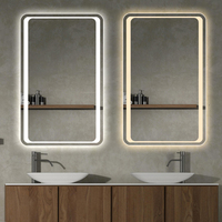 Miroir tactile rectangulaire arrondi avec verre super argenté anti-buée et anti-explosion, fixation murale pour salle de bain