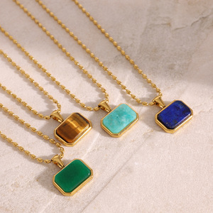 Fashion Pendant <b>Necklace</b> 18k Gold Plated Natural Stone Geometric Design Bezel Setting For Women Leisure Wear - Product Image 3