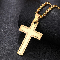 Collier pendentif croix séparable - Unisexe, en acier inoxydable, style hip-hop, chaîne box, plaqué or 24 carats, bijoux