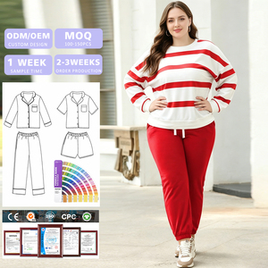 Conjunto de Ropa Deportiva de 2 Piezas para Mujer, Talla Grande, Sudadera de Cuello Redondo y Pantalones Jogger, Tejido de Algodón a Rayas, ODM/OEM - Product Image 1
