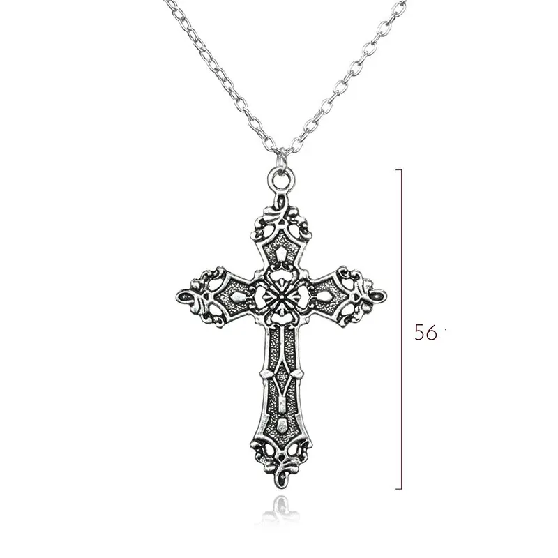 Vintage Cross Pendant Necklace for Women Men Goth Choker Jewelry Accessories Gothic Male Big Crucifix Aesthetic Design Necklace