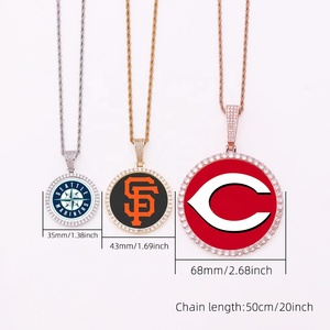 จี้สร้อยคอทรงกลมขนาดใหญ่ 35/43/68 มม. ประดับเพชรแบบ Iced Out ลายทีมเบสบอลเมเจอร์ลีก 30 ทีม สไตล์ฮิปฮอป สำหรับแฟนคลับ MLB - Product Image 2