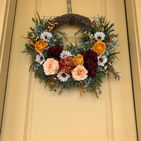 Nouvelle couronne de fleurs artificielles pivoine et tournesol pour la récolte d'automne : Décoration de maison pour Thanksgiving, couronne murale en fleurs de soie, à suspendre à la porte