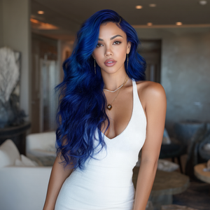 Perruque HD transparente à lacet frontal pour dames Alignement des vagues corporelles chaudes Perruque pérou à lacet bleu 13*3 SM9841 - Product Image 1