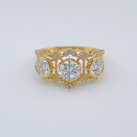 Anello Vintage in Pizzo Traforato con Diamante Coltivato in Laboratorio, Placcato in Oro Giallo 18K, Anello Cocktail Traforato per Signore