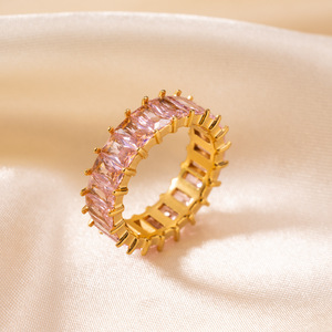 Anillos de Acero Inoxidable Chapados en Oro de 18k con Circonitas Cúbicas <span class=keywords><strong>AAA</strong></span> de Alta Gama, Resistentes al Deslustre, con Diseño Baguette, a la Moda, Impermeables, Joyería de Oro - Product Image 6