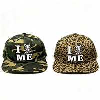 Casquette Snapback Personnalisée avec Votre Photo, Motif Camouflage Léopard, Visière Plate, Broderie 3D en Relief de Personnage Ours Cartoon