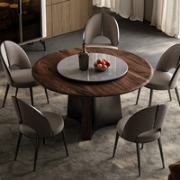 Mitte des Jahrhunderts modern Walnuss Massivholz Esstisch Licht Luxus runder Esstisch mit Plattenspieler Edelstahl Esstisch