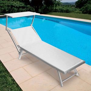 Tumbona de aluminio para exteriores, reclinable, portátil, plegable, textil, para playa, con toldo, tipo chaise longue - Product Image 2