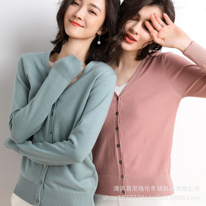 Cardigan en tricot à col en V pour femme, couleur unie, coupe ajustée, style court, pull pour le printemps et l'automne, mode, tenue de travail, tailles S M L XL XXL - Product Image 1