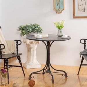 Table basse de salon rustique vintage noire avec plateau en fer rond, durable et facile à assembler - Product Image 3