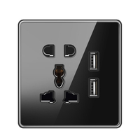 SUMMAO Nouveau Design Interrupteur Mural de Luxe Panneau en Verre Trempé Noir Prises Murales UK 1 Gang 2 Gang 3 Gang 4 Gang Prise USB