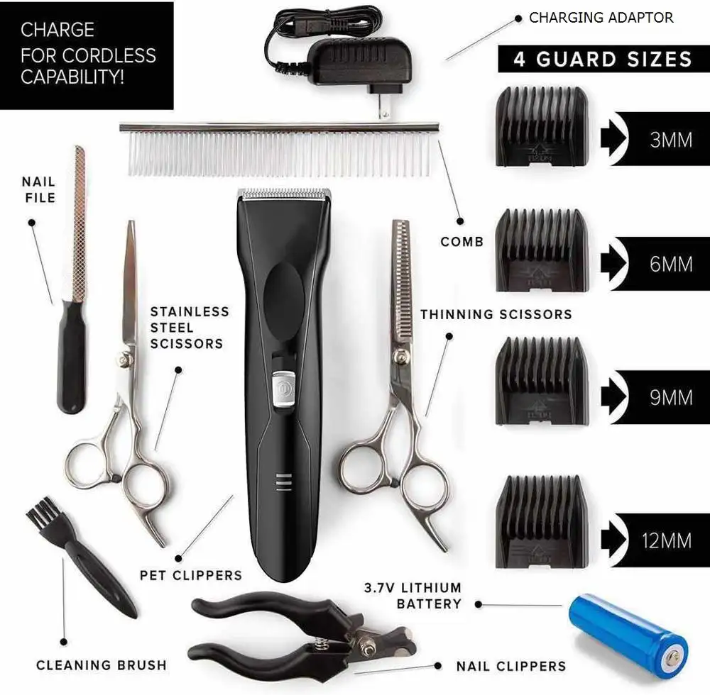 Electronic Pet Hair Trimmer Rechargeable Low-noise Dog Haircut Kit Puppy Blade Cutter Machine Pet Grooming Shaver Scissor