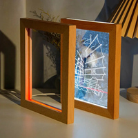 Lampe photo LED 3D en bois, lumière de nuit USB, cadre photo en bois avec base lumineuse LED