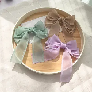 Wholesale Summer Women Sweet Hair Clip Accessories Organza Ribbon Bow Hairpins Spring Hair Clips For Girls