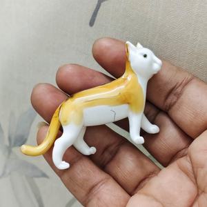 Figurine de chat en verre de Murano, orange et blanc, décoration de bureau moderne, forme irrégulière, ornement de table, cadeau d'anniversaire - Product Image 4