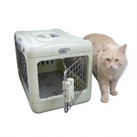Boîte de transport pliable pour animaux de compagnie à quatre roues avec fermeture à bouton, en plastique, écologique, gain de place, pour voiture, avec fenêtre transparente, vente en gros