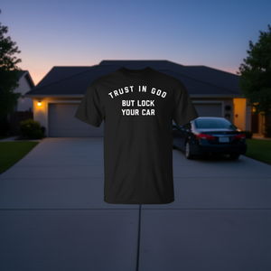 Confía en Dios pero cierra la puerta del coche - Camiseta religiosa - Product Image 3