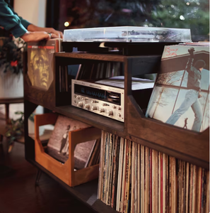 Meuble de maison populaire : Support de tourne-disque Irving, style bibliothèque, <span class=keywords><strong>pour</strong></span> rangement de disques vinyles - Product Image 5