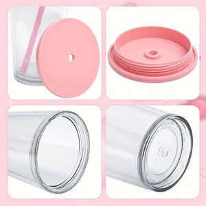 Gobelet transparent personnalisé 2026 avec logo, 16 oz, cadeau d'affaires, en acrylique, double paroi, en plastique, avec paille - Product Image 2