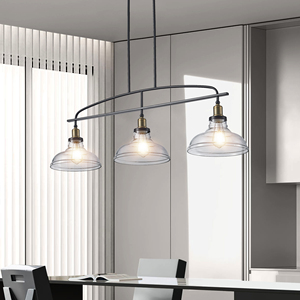 Lámpara colgante industrial de 3 luces, marco de Metal negro de 45 \ "con pantallas de cristal ovaladas para Isla de cocina, comedor, Base E26 - Product Image 1