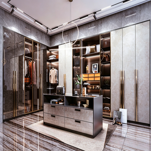 Ensemble de <span class=keywords><strong>dressing</strong></span> BALOM personnalisé bicolore avec console centrale, éclairage LED encastré et armoires en placage de bois - Product Image 6