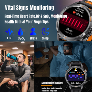 Montre connectée de sport en plein air YK15, GPS, boussole, fréquence cardiaque, lampe de poche, appels Bluetooth, notification de messages, suivi du sommeil, montre connectée pour hommes - Product Image 3