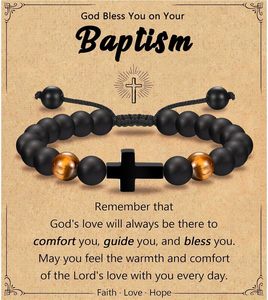 Pulsera de piedra de ojo de tigre para hombre KOMI, pulsera cruzada ajustable de cuerda tejida a mano - Product Image 4