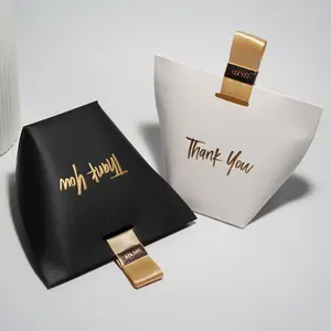 Custom Logo Goud Folie Mini Small Thank You Gift Shopping Paper Gunst Boxes Met Handvat