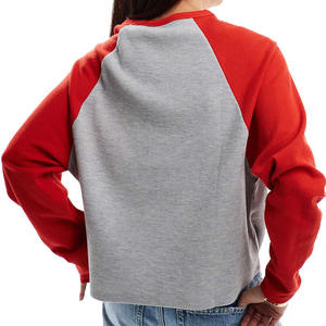 T-shirt da <span class=keywords><strong>Donna</strong></span> 100% Cotone a Maglia Waffle, Manica Lunga con Logo Personalizzato, Collo Tondo, <span class=keywords><strong>Oversize</strong></span>, Spalle Cadenti, Manica Lunga a Blocchi - Product Image 2