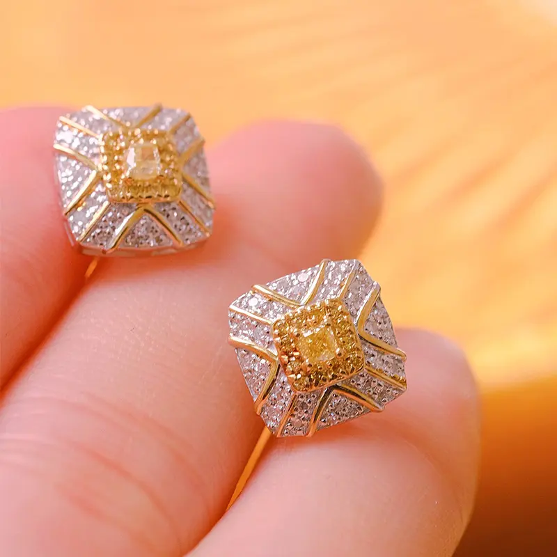New Arrival Of Fine Jewelry Sets 18k White Gold Yellow Diamond Heart Stud Earrings For Women